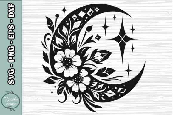 Floral Crescent Moon SVG Clipart 01 Review for Embroidery