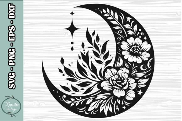 Floral Crescent Moon SVG Clipart 10 Review