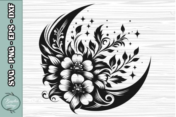 Floral Crescent Moon SVG Clipart 11 Review