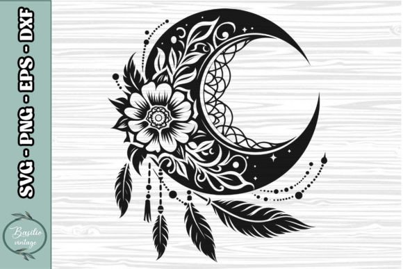 Floral Crescent Moon SVG Clipart 13: A Designer's Stitch Test