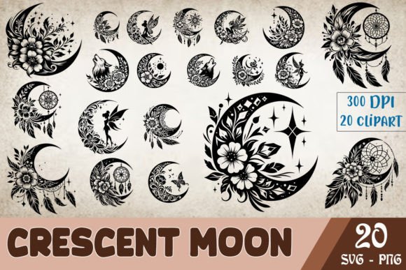 Floral Crescent Moon SVG Clipart Bundle Review