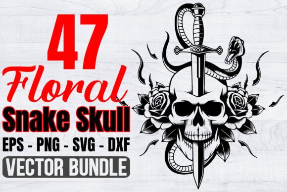 Floral Snake Skull Svg Bundle, Skull SVG